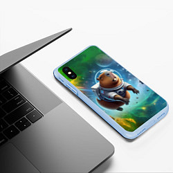 Чехол iPhone XS Max матовый Капибара в космосе - нейросеть, цвет: 3D-голубой — фото 2