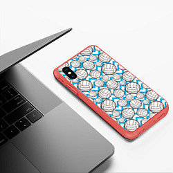 Чехол iPhone XS Max матовый Мячи волейбольные паттерн, цвет: 3D-красный — фото 2