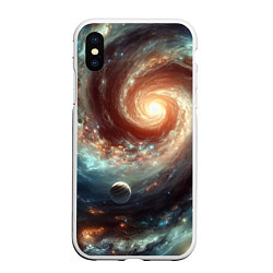 Чехол iPhone XS Max матовый Далёкая неоновая галактика - нейросеть, цвет: 3D-белый