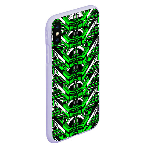 Чехол iPhone XS Max матовый Зелёно-белая техно броня / 3D-Светло-сиреневый – фото 2