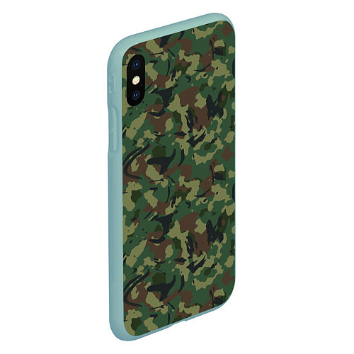 Чехол iPhone XS Max матовый Камуфляж Woodland классический / 3D-Мятный – фото 2