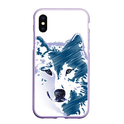 Чехол iPhone XS Max матовый Волк темно-синий, цвет: 3D-светло-сиреневый