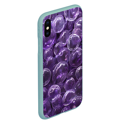 Чехол iPhone XS Max матовый Фиолетовые пузыри / 3D-Мятный – фото 2