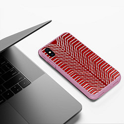 Чехол iPhone XS Max матовый Белые линии на красном фоне, цвет: 3D-розовый — фото 2