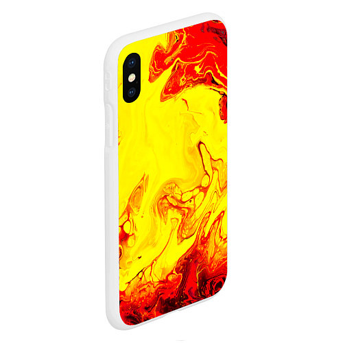 Чехол iPhone XS Max матовый Красные и желтые разводы / 3D-Белый – фото 2