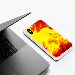 Чехол iPhone XS Max матовый Красные и желтые разводы, цвет: 3D-белый — фото 2