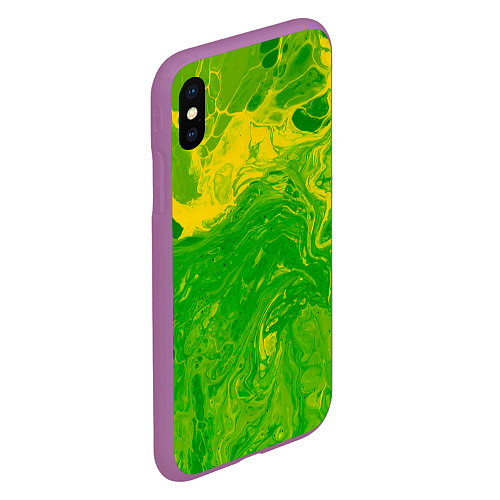 Чехол iPhone XS Max матовый Зеленые подтеки / 3D-Фиолетовый – фото 2