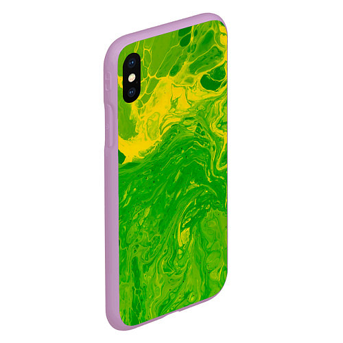 Чехол iPhone XS Max матовый Зеленые подтеки / 3D-Сиреневый – фото 2