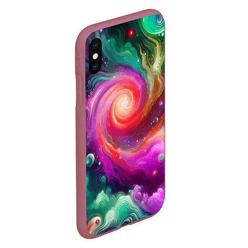 Чехол iPhone XS Max матовый Космическая неоновая фантазия - нейросеть / 3D-Малиновый – фото 2