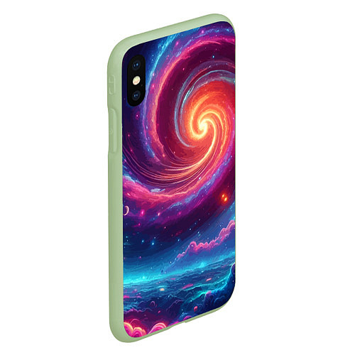 Чехол iPhone XS Max матовый Яркая неоновая галактика - нейросеть / 3D-Салатовый – фото 2