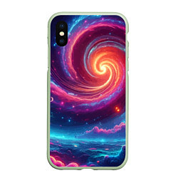 Чехол iPhone XS Max матовый Яркая неоновая галактика - нейросеть, цвет: 3D-салатовый