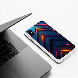 Чехол iPhone XS Max матовый Неоновый узор стальные раскалённые пластины, цвет: 3D-белый — фото 2