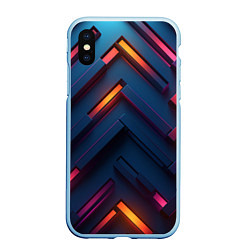 Чехол iPhone XS Max матовый Неоновый узор стальные раскалённые пластины, цвет: 3D-голубой