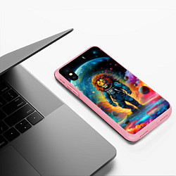 Чехол iPhone XS Max матовый Лев космонавт в неоновом космическом пространстве, цвет: 3D-баблгам — фото 2