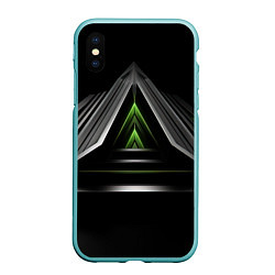 Чехол iPhone XS Max матовый Black green abstract nvidia style, цвет: 3D-мятный