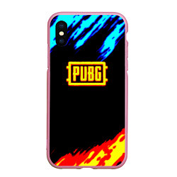 Чехол iPhone XS Max матовый PUBG краски огонь и лёд, цвет: 3D-розовый