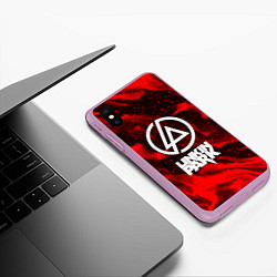 Чехол iPhone XS Max матовый Linkin park красный огонь, цвет: 3D-сиреневый — фото 2