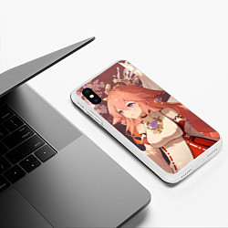 Чехол iPhone XS Max матовый Genshin Impact Яэ Miko smile kitsune, цвет: 3D-белый — фото 2