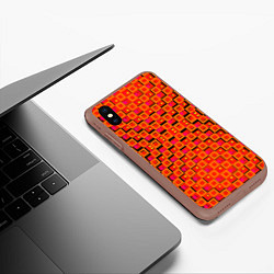 Чехол iPhone XS Max матовый Фиолетовые квадраты на чёрном фоне, цвет: 3D-коричневый — фото 2