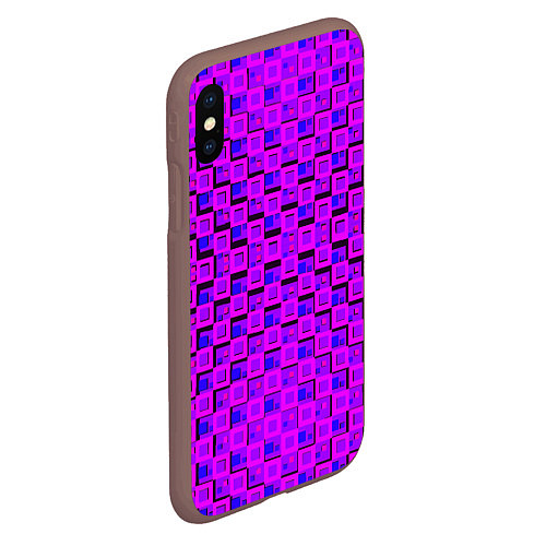 Чехол iPhone XS Max матовый Фиолетовые квадраты на чёрном фоне / 3D-Коричневый – фото 2
