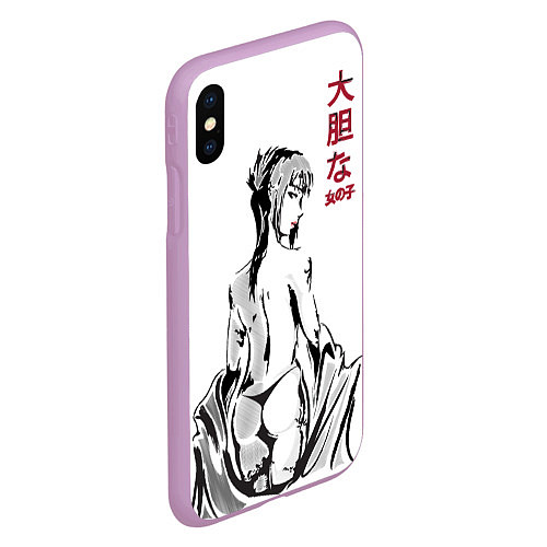 Чехол iPhone XS Max матовый Девушка вполоборота в стиле манга с японскими иеро / 3D-Сиреневый – фото 2