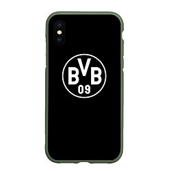 Чехол iPhone XS Max матовый Borussia sport fc белое лого, цвет: 3D-темно-зеленый