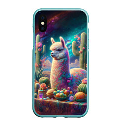 Чехол iPhone XS Max матовый Альпака и кактусы на столе, цвет: 3D-мятный