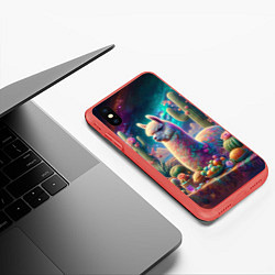 Чехол iPhone XS Max матовый Альпака и кактусы на столе, цвет: 3D-красный — фото 2