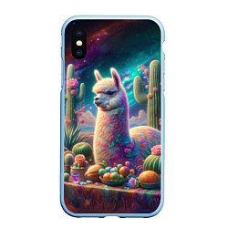 Чехол iPhone XS Max матовый Альпака и кактусы на столе, цвет: 3D-голубой