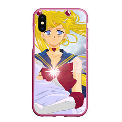 Чехол iPhone XS Max матовый Sailor Moon Усаги Цукино и младенец, цвет: 3D-малиновый