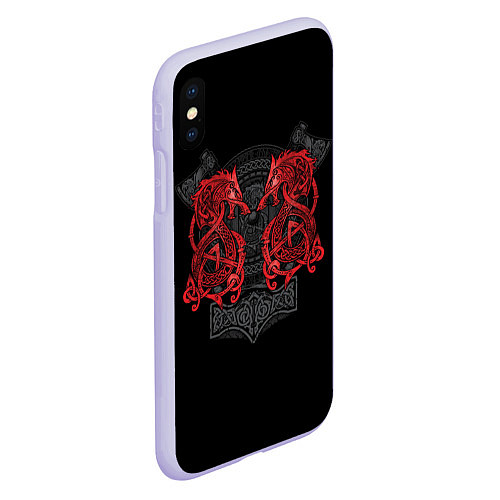 Чехол iPhone XS Max матовый Кельтский узор с волком и топорами / 3D-Светло-сиреневый – фото 2