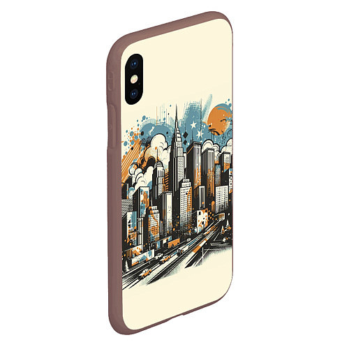 Чехол iPhone XS Max матовый Рисунок города с небоскребами / 3D-Коричневый – фото 2