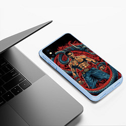 Чехол iPhone XS Max матовый Боец Муай-тай и огромный дракон, цвет: 3D-голубой — фото 2