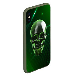 Чехол iPhone XS Max матовый Череп на зеленом фоне, цвет: 3D-темно-зеленый — фото 2