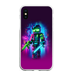 Чехол iPhone XS Max матовый Cyberpunk and Minecraft - collaboration ai art