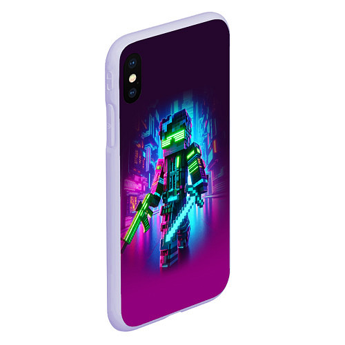 Чехол iPhone XS Max матовый Cyberpunk and Minecraft - collaboration ai art / 3D-Светло-сиреневый – фото 2