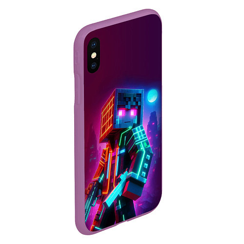 Чехол iPhone XS Max матовый Cyberpunk and Minecraft - collaboration ai art / 3D-Фиолетовый – фото 2