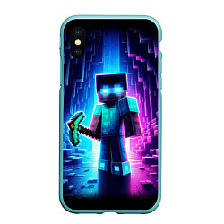 Чехол iPhone XS Max матовый Minecraft - neon character ai art, цвет: 3D-мятный