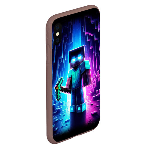 Чехол iPhone XS Max матовый Minecraft - neon character ai art / 3D-Коричневый – фото 2