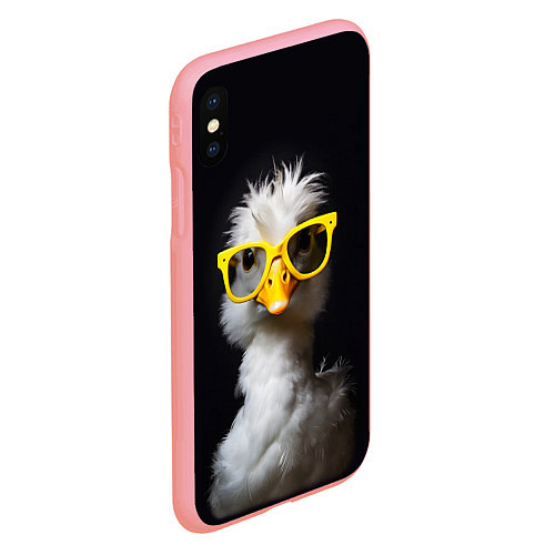 Чехол iPhone XS Max матовый Белый гусь в желтых очках на черном фоне / 3D-Баблгам – фото 2