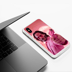 Чехол iPhone XS Max матовый Джон Уик в розовых очках сердечках, цвет: 3D-белый — фото 2