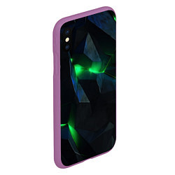 Чехол iPhone XS Max матовый Объемная геометрическая зеленая неоновая абстракци, цвет: 3D-фиолетовый — фото 2