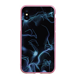 Чехол iPhone XS Max матовый Синие неоновые молнии, цвет: 3D-розовый