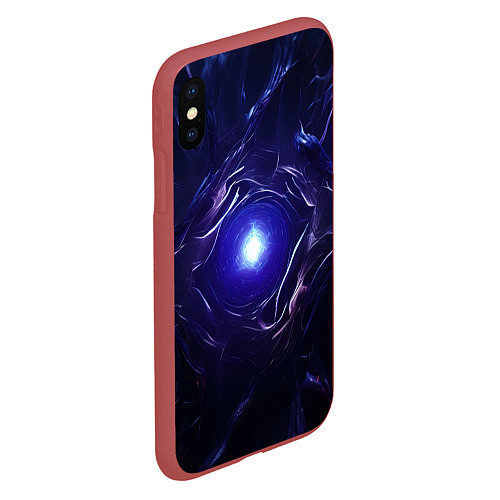 Чехол iPhone XS Max матовый Синее абстрактное сияние / 3D-Красный – фото 2