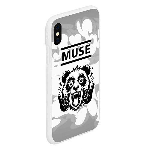 Чехол iPhone XS Max матовый Muse рок панда на светлом фоне / 3D-Белый – фото 2