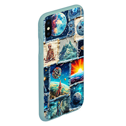 Чехол iPhone XS Max матовый Разнообразие миров - пэчворк / 3D-Мятный – фото 2