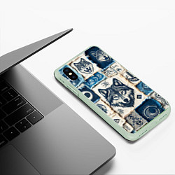 Чехол iPhone XS Max матовый Волки на дениме, цвет: 3D-салатовый — фото 2