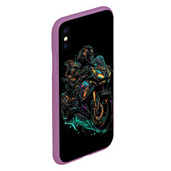 Чехол iPhone XS Max матовый Темный мотоцикл на черном фоне, цвет: 3D-фиолетовый — фото 2