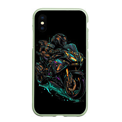 Чехол iPhone XS Max матовый Темный мотоцикл на черном фоне, цвет: 3D-салатовый