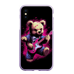 Чехол iPhone XS Max матовый Плюшевый медведь музыкант с гитарой, цвет: 3D-светло-сиреневый